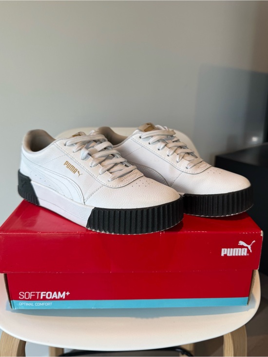 Puma Shoes - Puma White Sneakers with Black Platform and Gold Logo